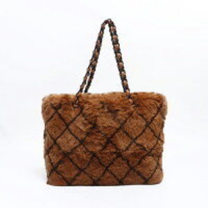 CHANEL Fur Chain Shoulder Bag Brown
